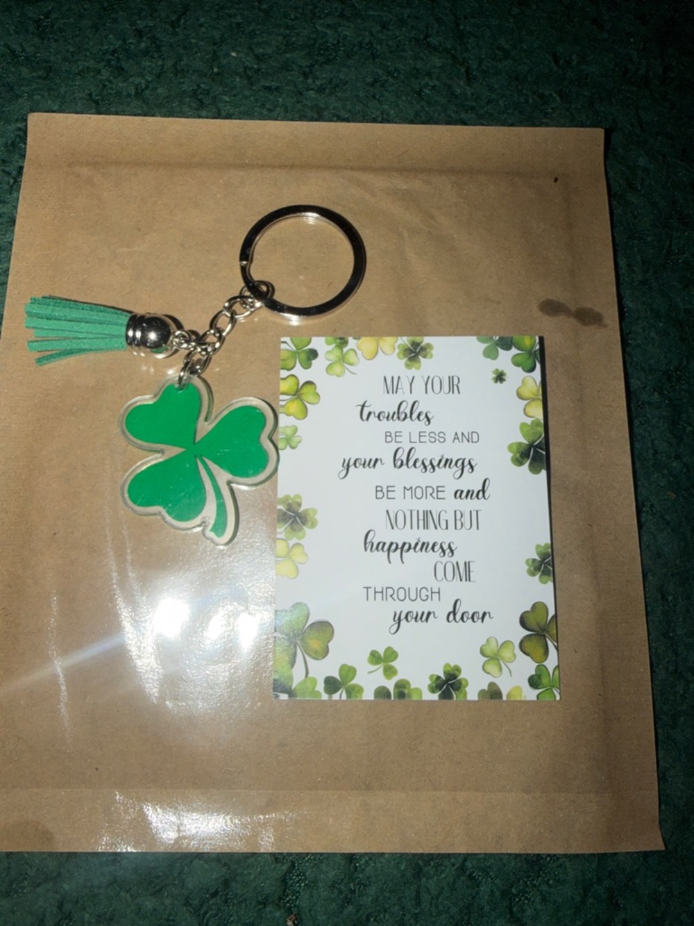 Green Shamrock Keychain with Tassel -